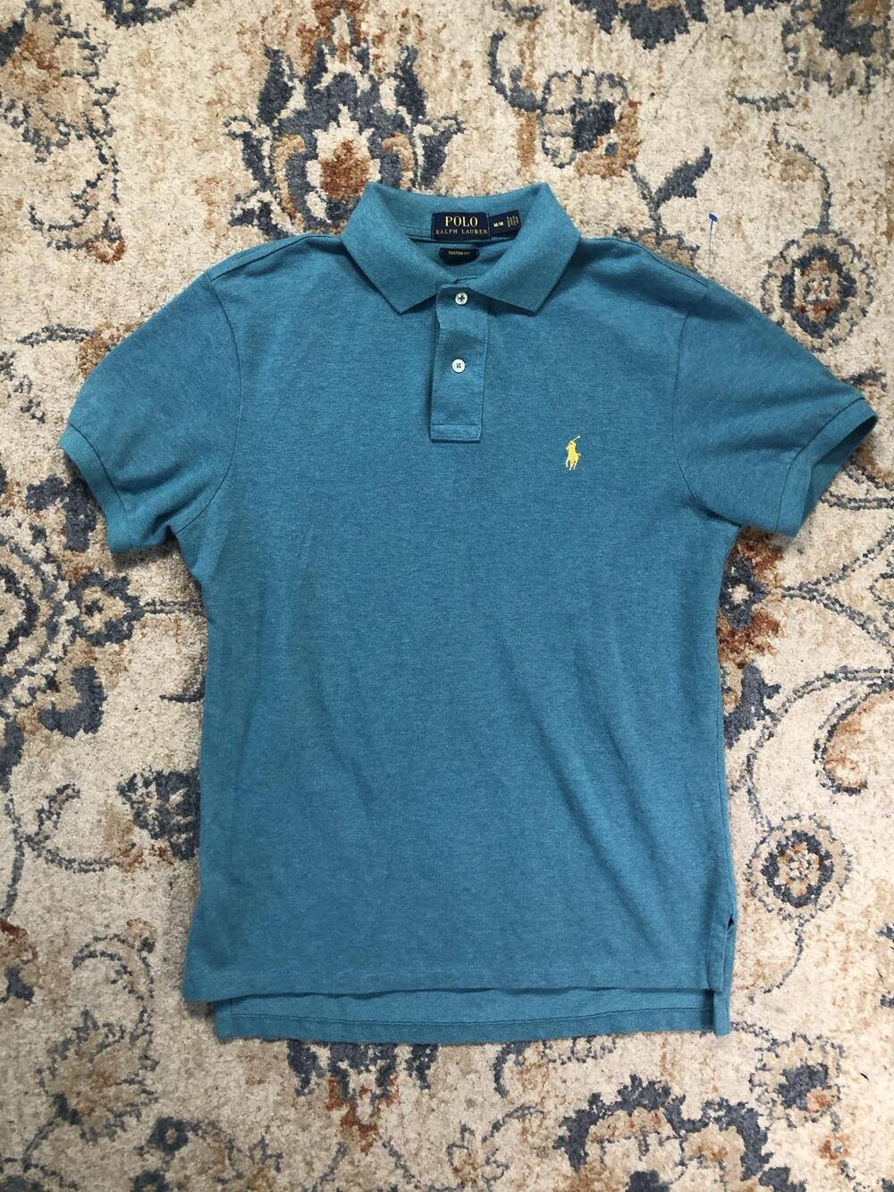 Polo Ralph Lauren Polo Shirt Mens Medium Blue Solid Pony Logo Knit Short Sleeve